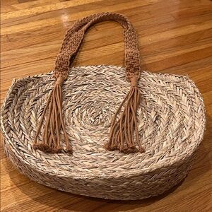 Woven Straw Tote Bag with Braided Handles